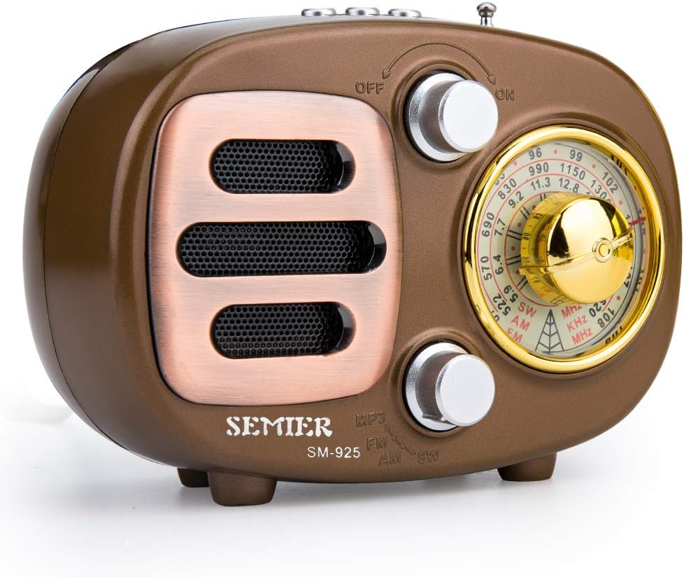 Retro Bluetooth Speaker Radio, Portable AM FM Shortwave Radio with Rechargeable Battery Support USB MP3 Player and TF Card -Gold