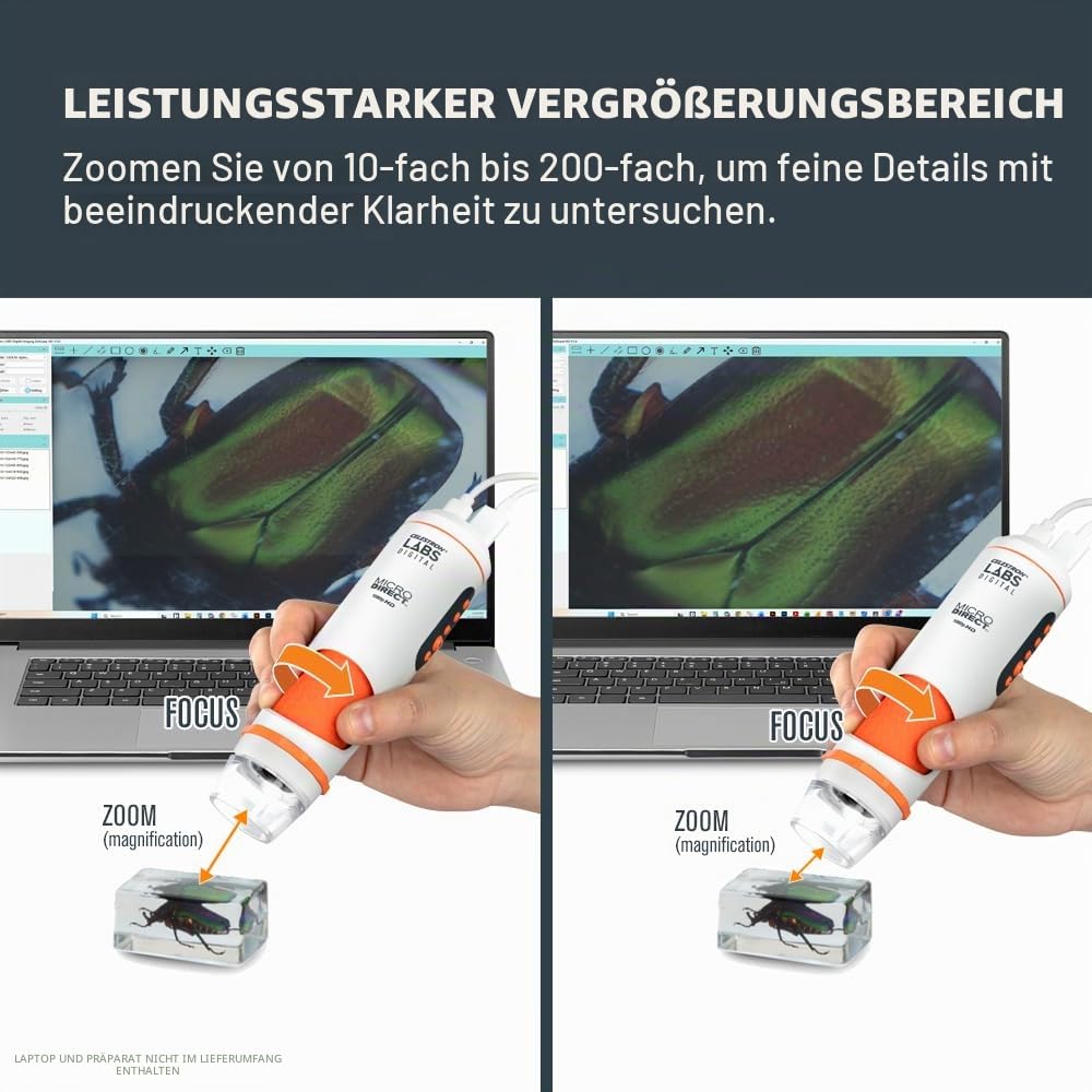 Celestron 44316 MicroDirect 1080P HDMI digitales Hand-Mikroskop, 10- bis 220-fache Vergrößerung, Grau/weiß