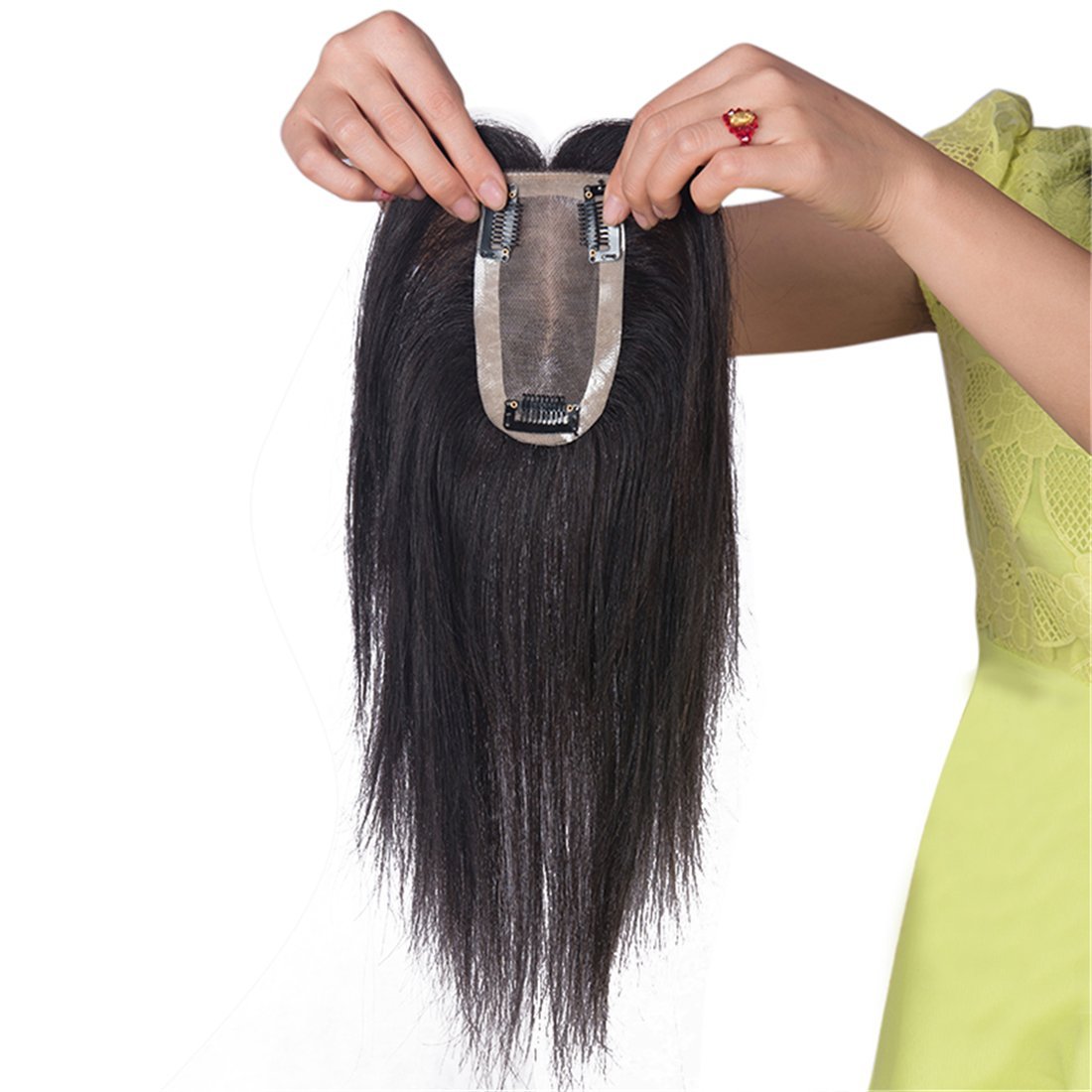 Topper di capelli umani per il diradamento dei capelli, 7,6 x 11,9 cm, legati a mano, capelli Remy