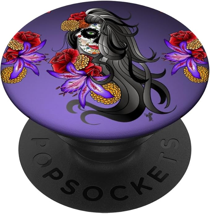 Sugar Skull Day of the Dead Tattoo Colorful Flowers PopSockets Adhesive PopGrip