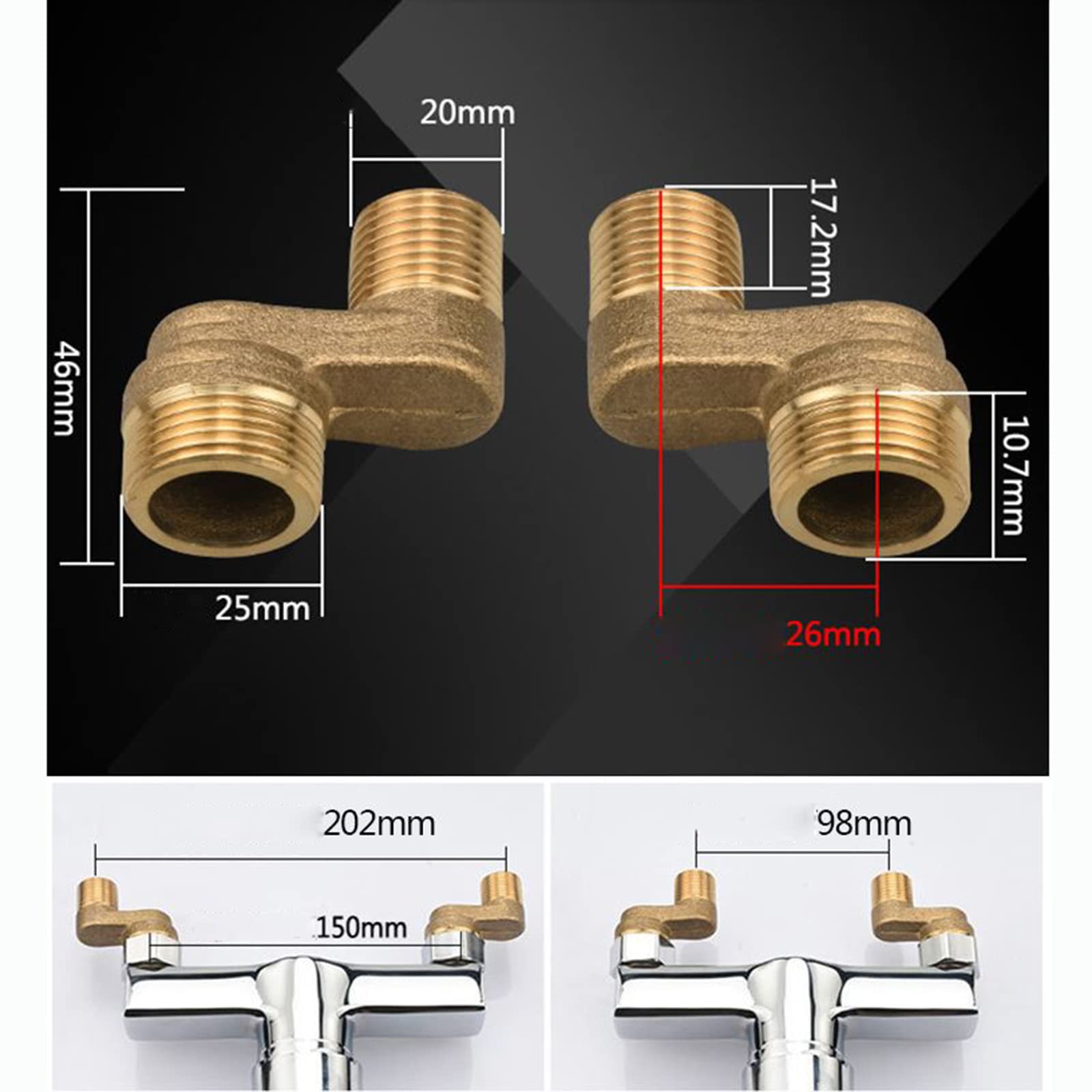 Reductor de grifo macho de 3/4 a 1/2 pulgadas, adaptador de ducha ajustable, conector de codo de latón de 1/2 a 3/4 pulgadas, brazo oscilante, accesorio de fontanería duradero para instalaciones de