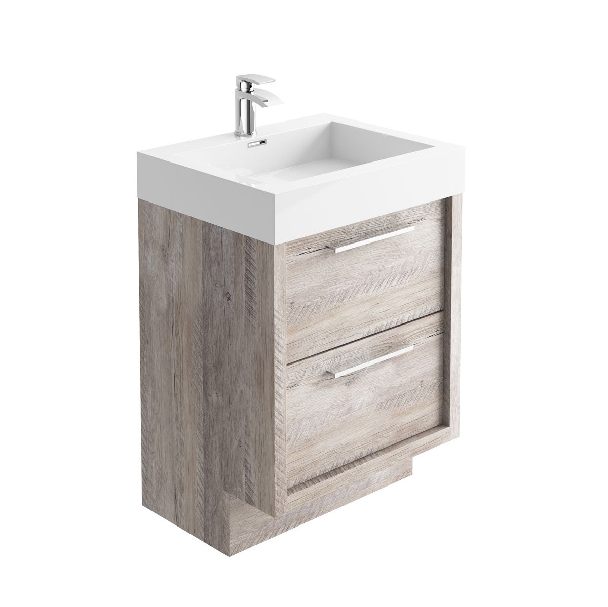 Tila 600mm Light Oak Vanity Unit With Resin Basin Floor Standing Soft Close Drawers Bathroom Furniture