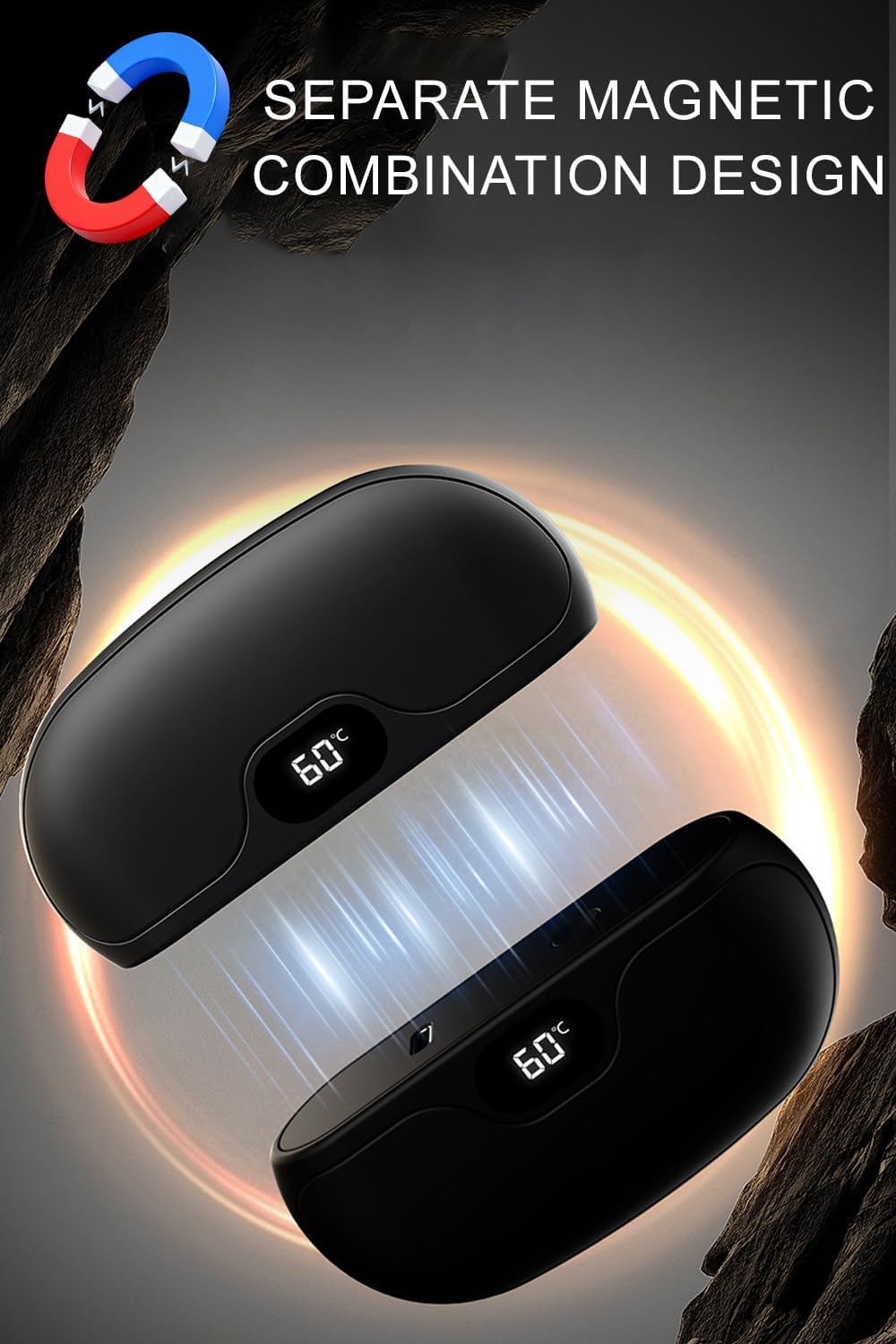 Chauffe-mains magnétiques portables, rechargeable avec station de charge, réglage de la température à 20 vitesses, lampe de poche intégrée, idéal pour les voyages et la randonnée