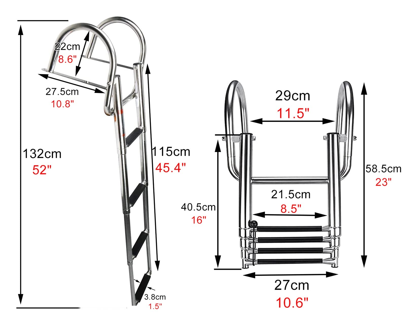 Scala per Barche in Acciaio Inossidabile con ringhiere, Scala telescopica per Estensione, Scale per pontili per carichi Pesanti, Facile da riporre