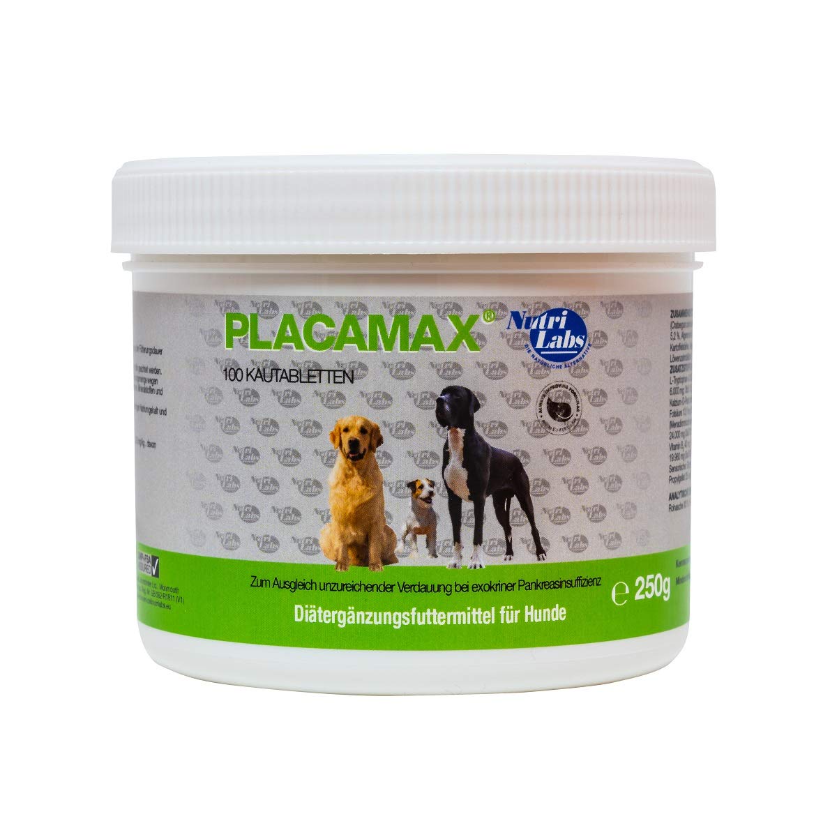 NutriLabs Placamax® tabletki dla psów 100 szt. - tabletki do trawienia z ananasem w proszku, witaminami, proszkiem trzustkowym itp. - produkty zdrowotne dla psów - suplement diety dla psów