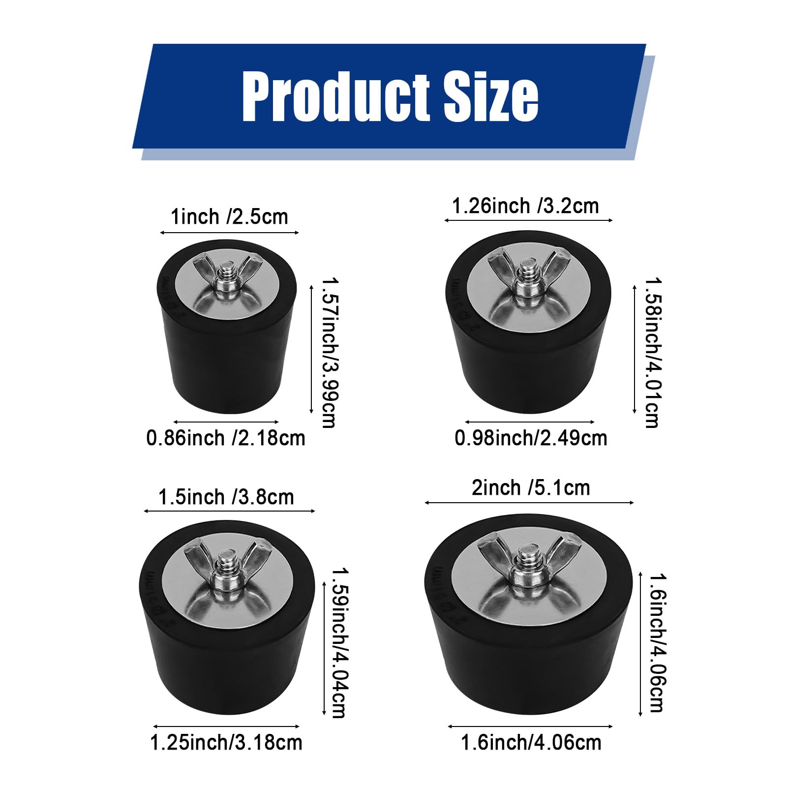 4 Größen Pool Stopfen Set - 25/32/38/51mm Gummi Abflussverschluss