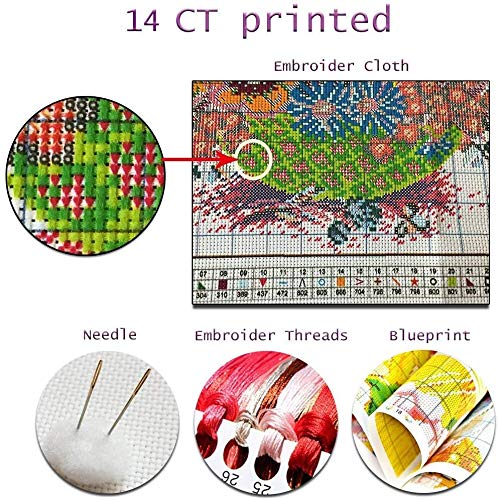 Joy Sunday Cross Stitch Kits Stamped Full Range Of Embroidery Starter Kits For Beginners Diy 11Ct 3 Strands-Plum Blossom Birdie(Printed) 17.71×17.71 Inch #TOP1
