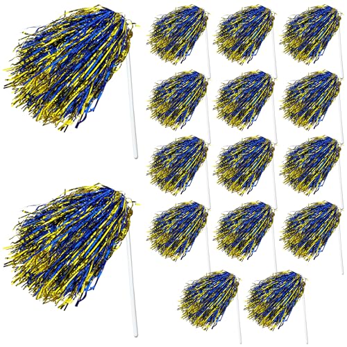 16pcs Cheerleading Pom Poms Metal Foil Plastic Pompoms Bat Long Handle Sports Sports Team Dance Football Basketball Club Spirit Sports Stage Performance CelebrationBlue and Gold