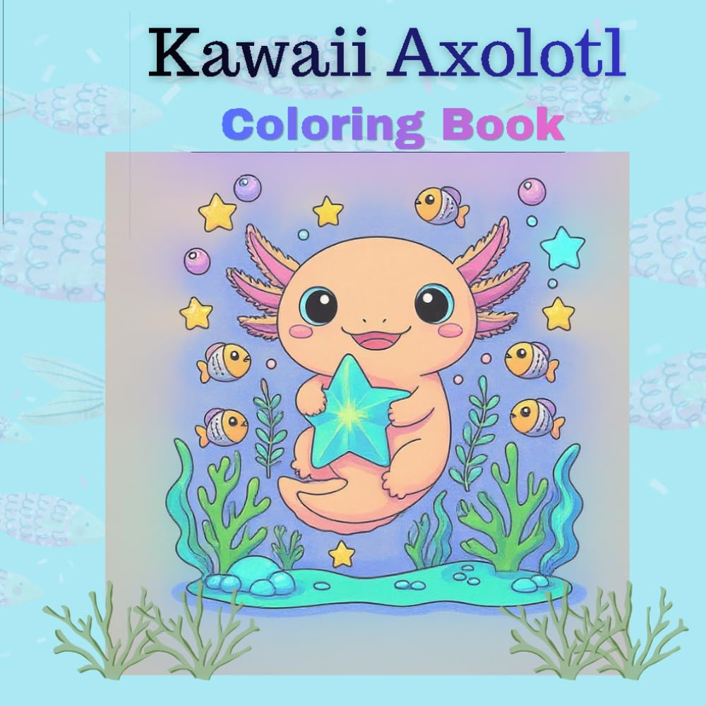 Kawaii Axolotl Coloring Book: Cute and Cozy Axolotl Adventures with Adorable Underwater Friends, Relaxing Coloring Pages for Kids, Teens, and Adults