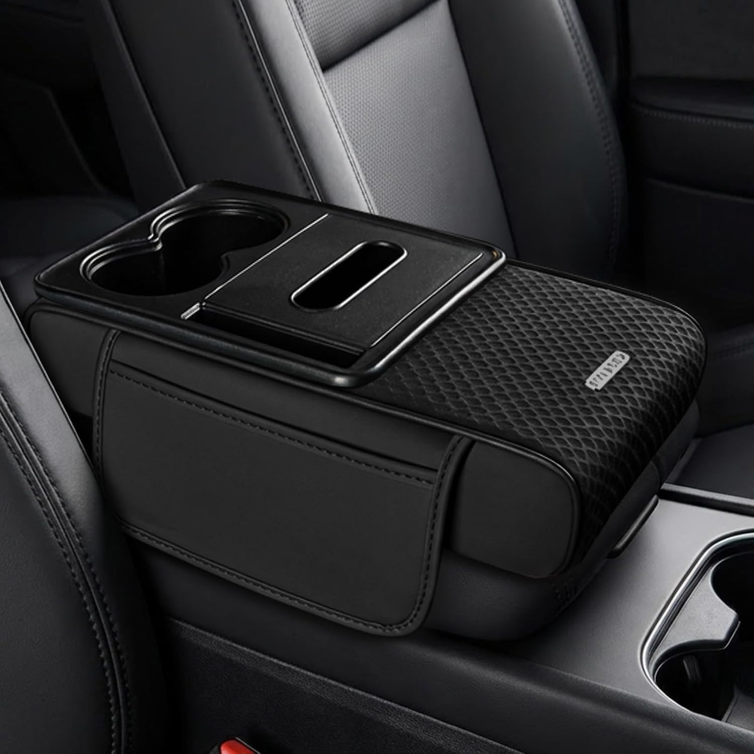 GUOQINGYUANHANG Car Armrest Cover for VW Tiguan Allspace II (5-Sitzer) 2016-2024, Console Lid Protector Waterproof Armrest Cushion Soft Interior Decoration Accessory for Vehicle,Black