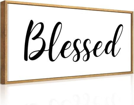 Blessed Wall Decor - Framed Farmhouse Blessed Sign - 20x40 Above the Bed Wall Art - Large Decorative Canvas Print Wall Art for Living Room, Kitchen, Bedroom, Office, Modern Home Decor Gift