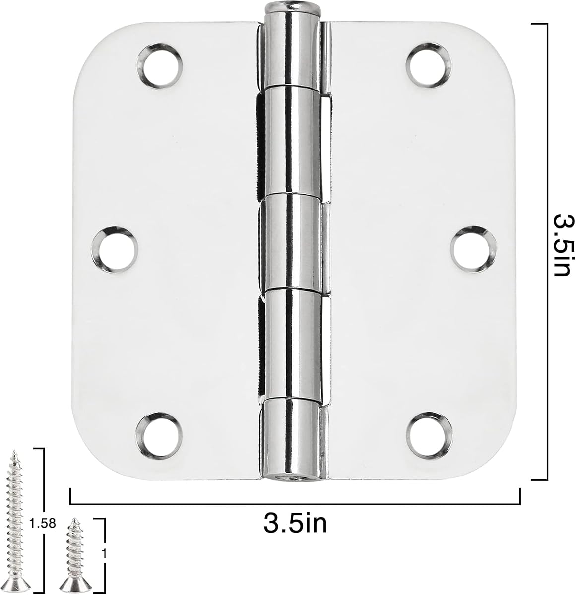 TDCHINGES Bisagras de puerta redondeadas de 3.5 x 3 1/2 pulgadas, cromo pulido, radio de 5/8 pulgadas | Paquete de 18 Interior estándar residencial Exterior exterior núcleo hueco/cama de madera maciza puertas de habitaciones Control de Hardware plata brillante