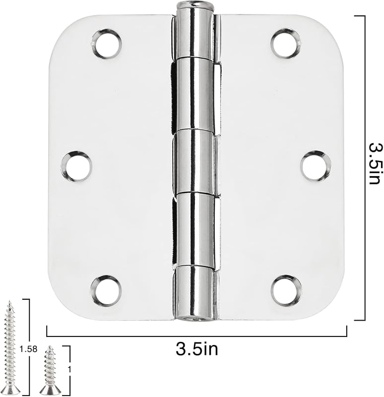 TDCHINGES Bisagras de puerta redondeadas de 3.5 x 3 1/2 pulgadas, cromo pulido, radio de 5/8 pulgadas | Paquete de 18 Interior estándar residencial Exterior exterior núcleo hueco/cama de madera maciza puertas de habitaciones Control de Hardware plata brillante