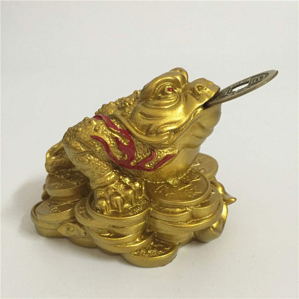 Golden Feng Shui Lucky Gifts Chinese Coin Three Legged Toad Frog Animal Statue Sculptures Man-made Jade Stone Home Decoration