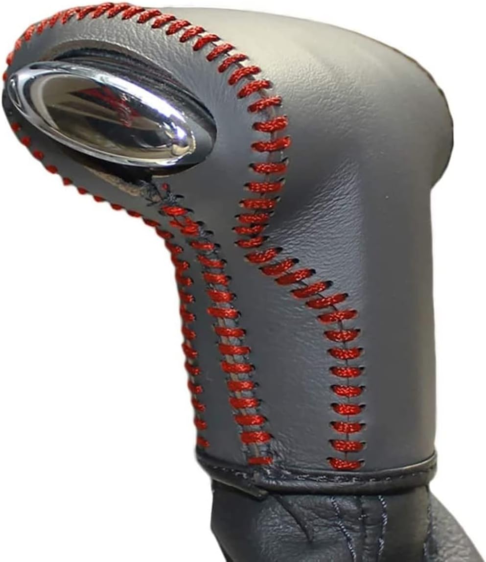 for Volkswagen Passat 2006-2010 / CC C C 2009-2011 Automatic Accessories Car Stitched Genuine Leather Gear Shift Knob Cover (Black Leather,Red Thread)