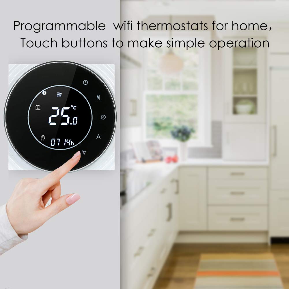 Termostato Wifi Smart Compatibile Alexa Google Home-Termostato Intelligente per Riscaldamento dell'acqua，Termostato Wireless Digitale Cronotermostato da Parete,Interruttore Touch 5A