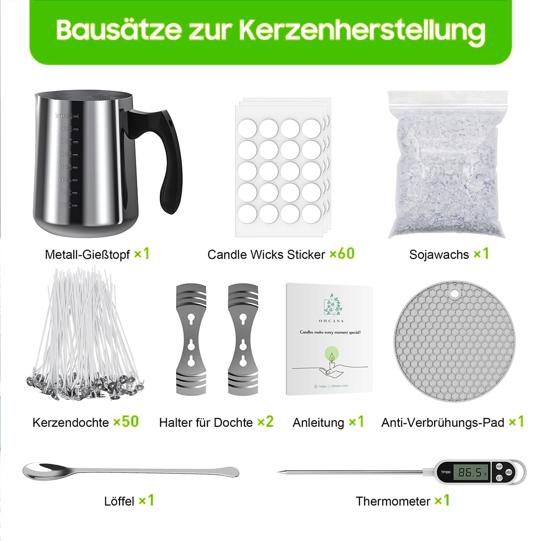 ZIONYA Zestaw świec z wosku sojowego dla dorosłych i początkujących | garnek ze stali nierdzewnej 900 ml, ze skalą, naturalny wosk, przyjazny dla środowiska, prezent "zrób to sam" na Boże Narodzenie i