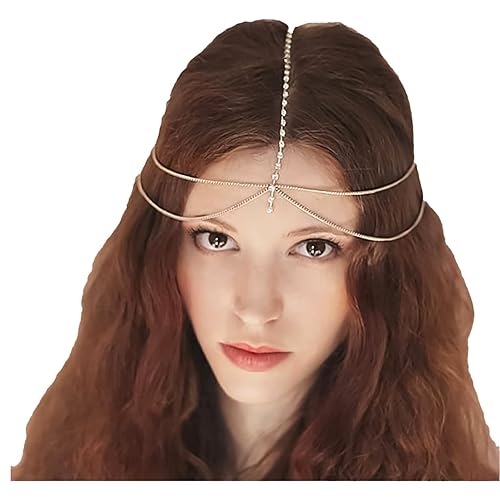 Miniatura 1 de NAISKA Cadena bohemia en capas con borlas doradas, diadema de lentejuelas, cadena para el cabello, joyería de Halloween, fiesta, baile de