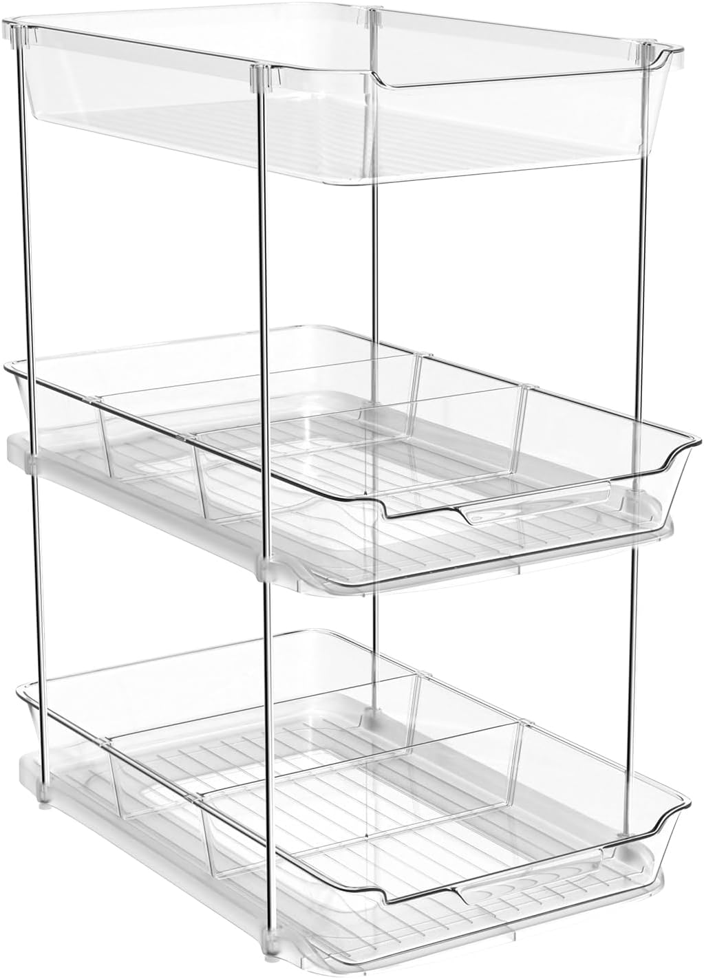 Cibert 3 Tier Clear PullOut Shallow Drawer Organizer, 3 Sliding