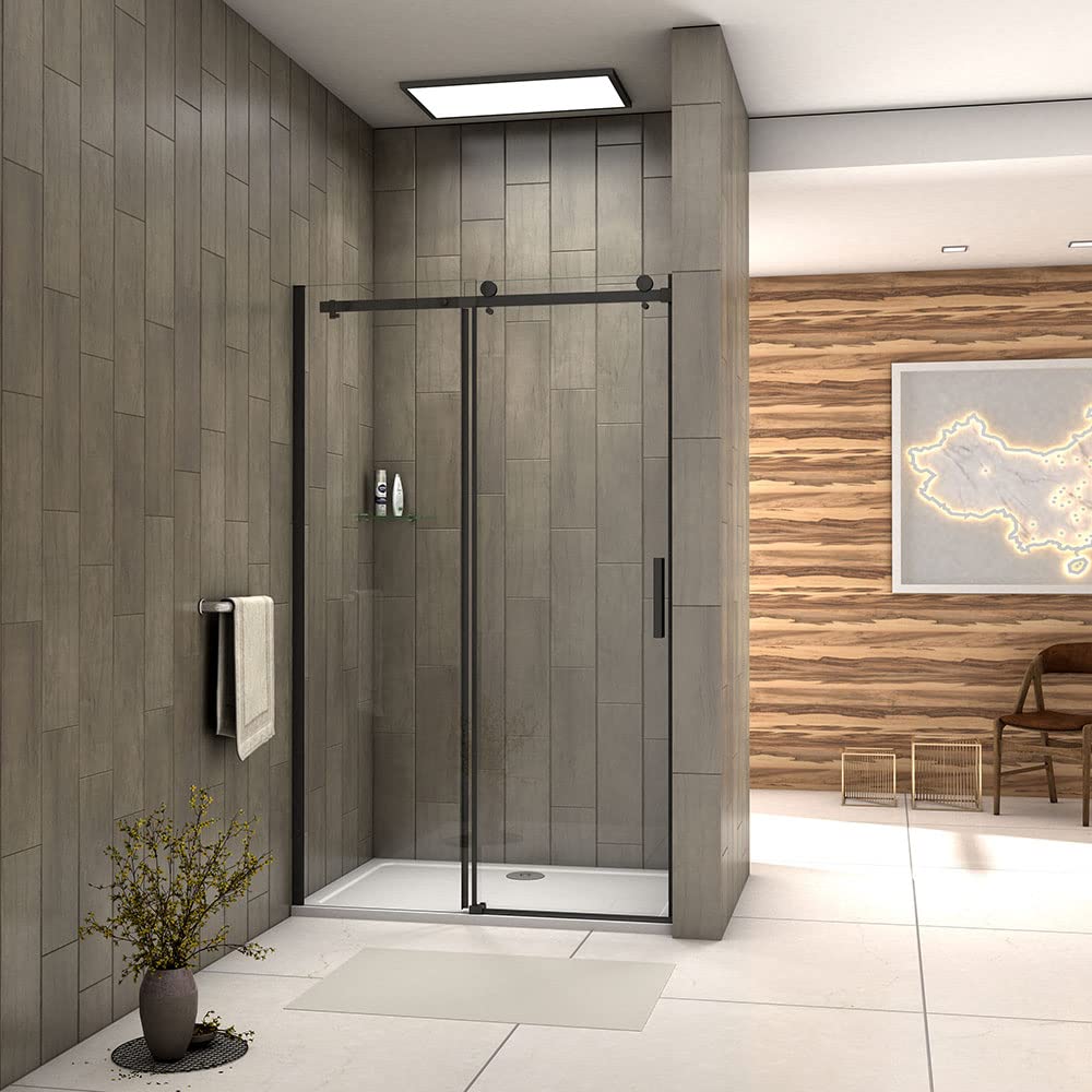 Acezanble 1200mm Bathroom Matt Black Frameless Sliding Shower Door 1950mm Height