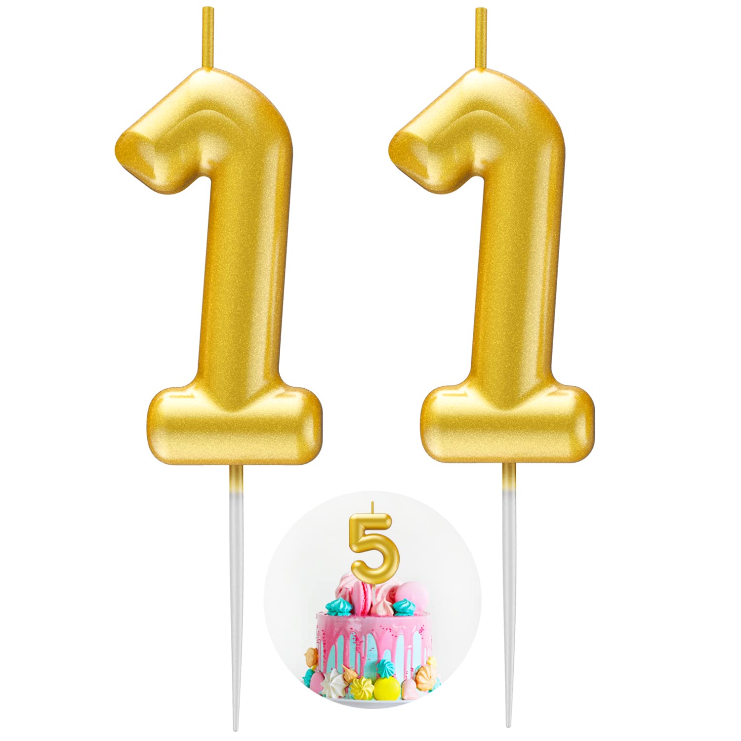 Gold Number 11 Candle Happy Birthday 3D Number Candles for Birthday Cake Party Decoration Wedding Anniversary Celebration Supplies