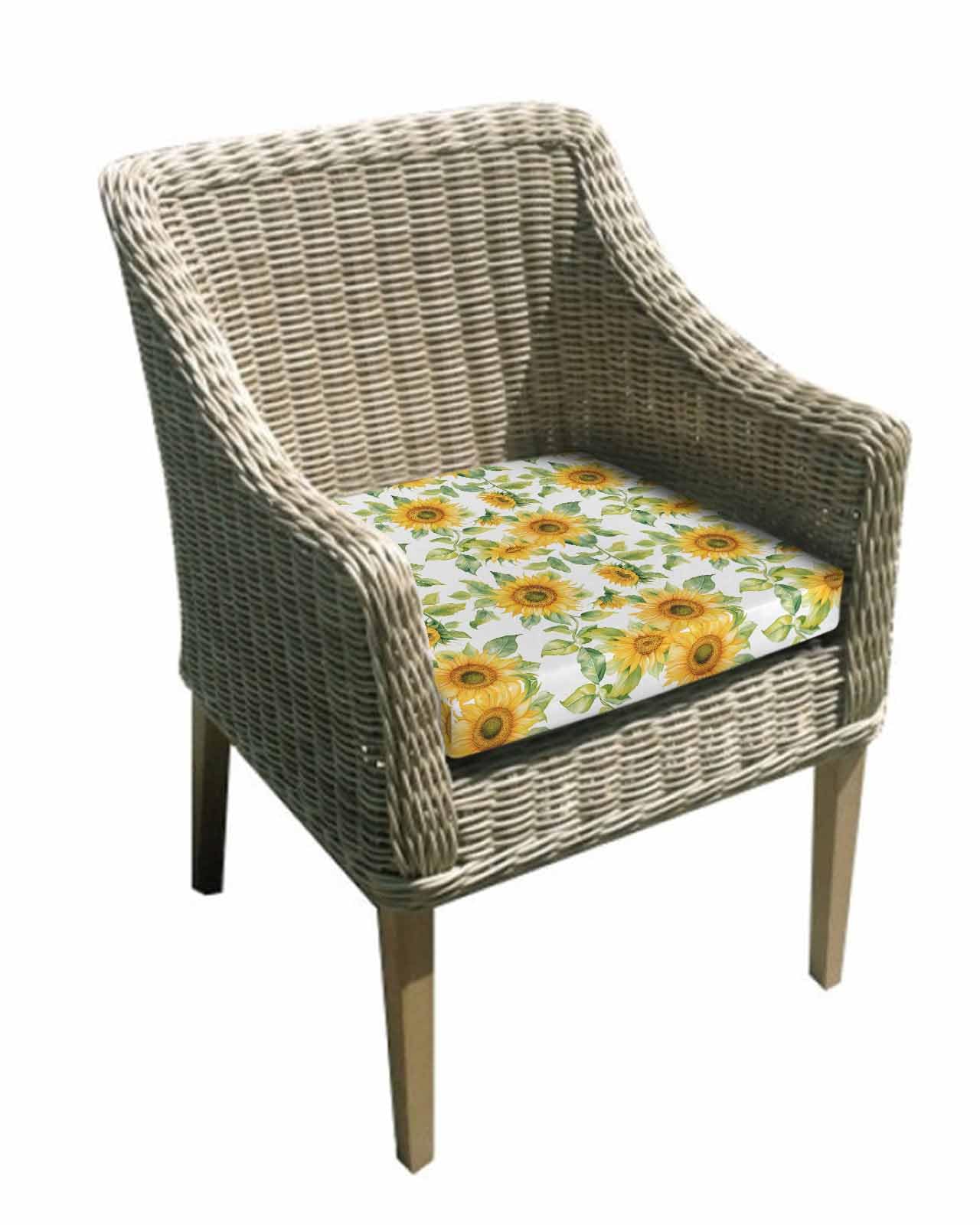 Hokiten Sunflower Outdoor Cushion Chair Cover Set of 4 - Waterproof Couch Seat Covers, Watercolor Summer Botanical Pastoral Patio Furniture Protector Cushions Slipcovers for Sofa/RV, 22