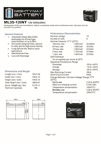 Miniatura 6 de Mighty Max Battery Batería INT de 12V 35AH Sustituye a la Silla Eléctrica Jazzy Select GT - Paquete de 2 Producto de la Marca