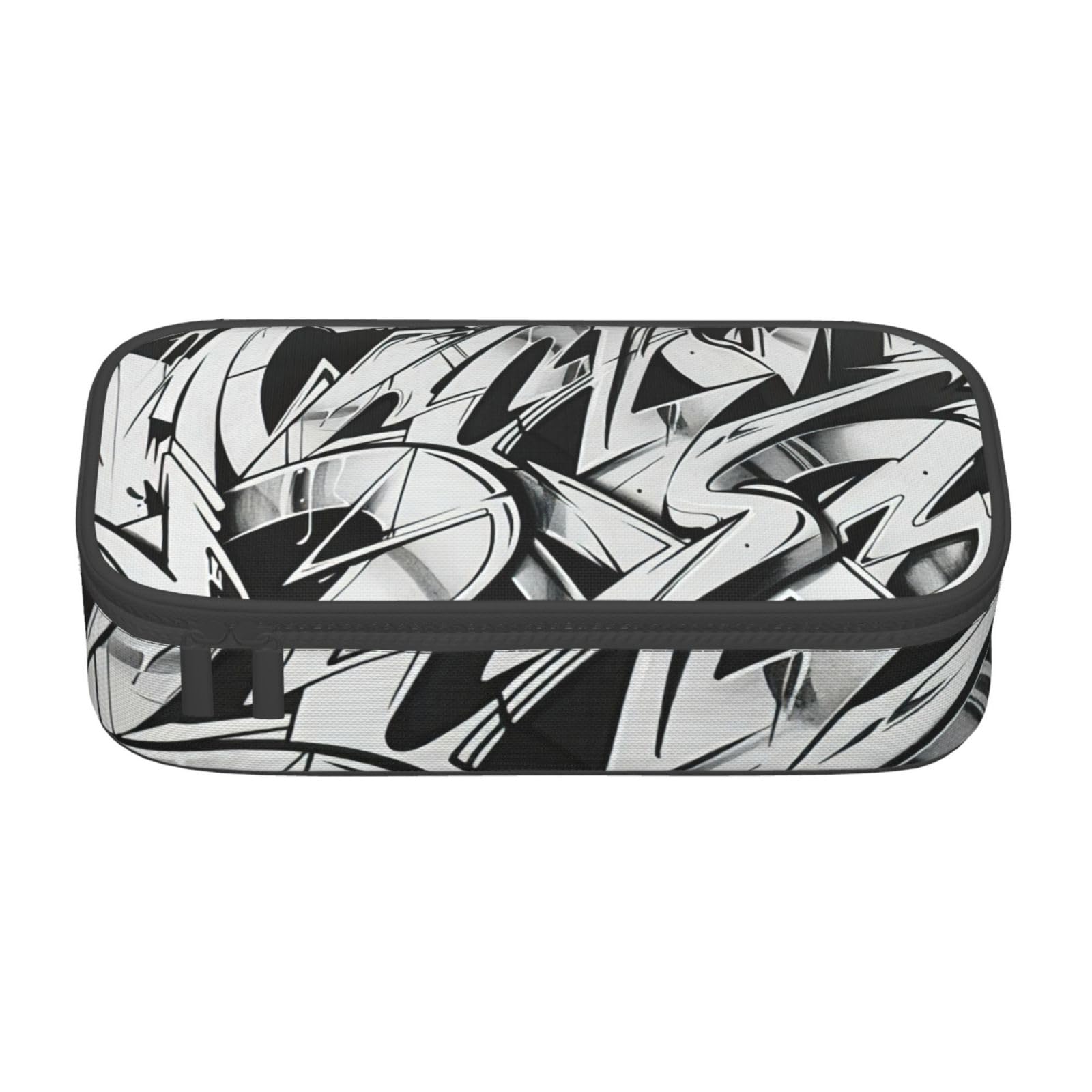 Adahgu Black Graffiti Drawing Print Large Storage Pencil Case Pen Bag School Supplies Travel Students Professionals