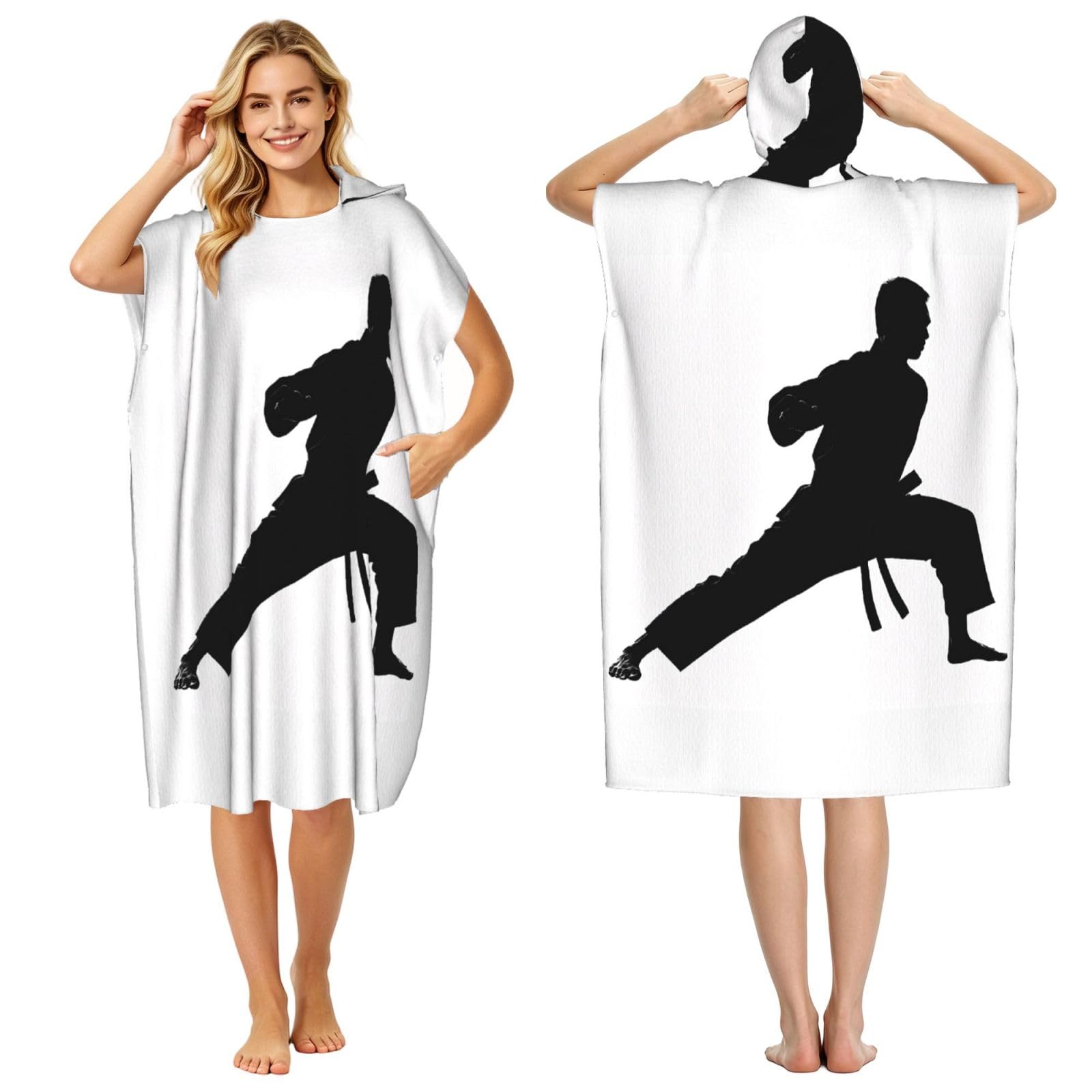 ESNAIUVCD Karate Men Print Changing Robe, Hooded Towel Poncho For Swimming Pool, Beach,Quick Dry & Light Weight Towelling Poncho For Adults Women Men