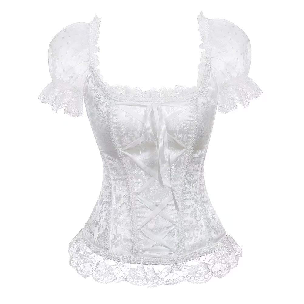 Josamogre Women's White Corset For Bustier Lace Short Sleeve Renaissance Plus Size Burlesque Sexy Victorian 3XL