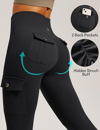 IUGA Butt Lifting Leggings for Women High Waisted Workout Cargo Leggings with Pockets Gym Yoga Pants Tummy Control