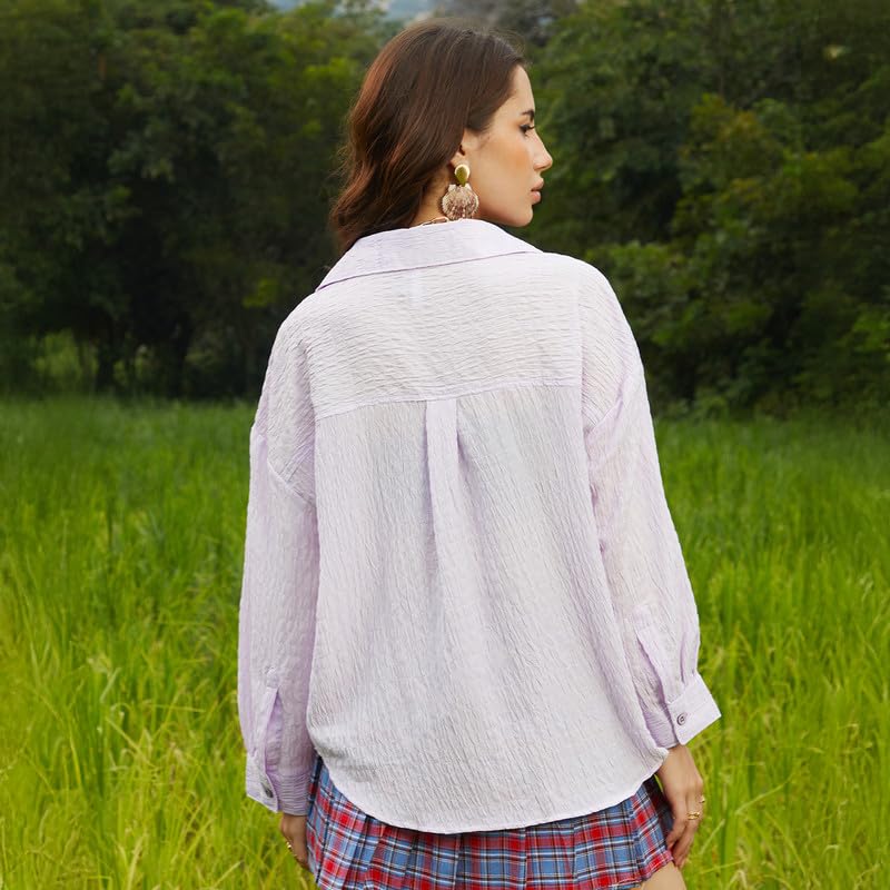 Image of PINACOLADA Women's Solid Oversized Shirt for Casual Wear | Spread Collar | Long Sleeve | Button Closure | Oversized Shirt Crafted with Comfort Fit for Everyday Wear