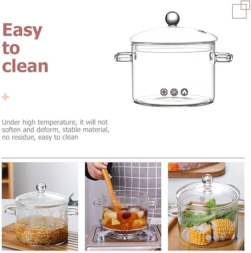 Miniatura 4 de ERINGOGO Cacerola con tapa olla de cocina de vidrio resistente al calor de 15 l50 onzas para estufa ollas transparentes para cocinar olla a fuego