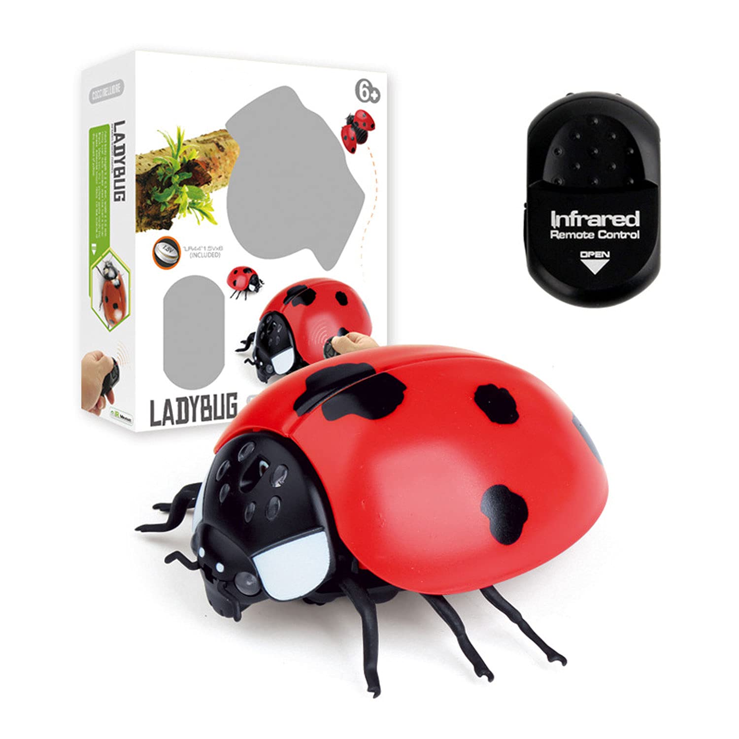 FLORMOON Ladybug Figures Realistic Remote Control Animal Wireless Fake Scare Prank Toy for Kids, Great for Pranks and Halloween Decorations (Without battery)