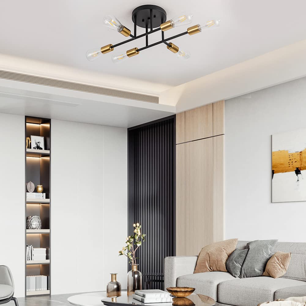 Lustre Spoutnik chic en métal noir et doré pour un intérieur prestigieux