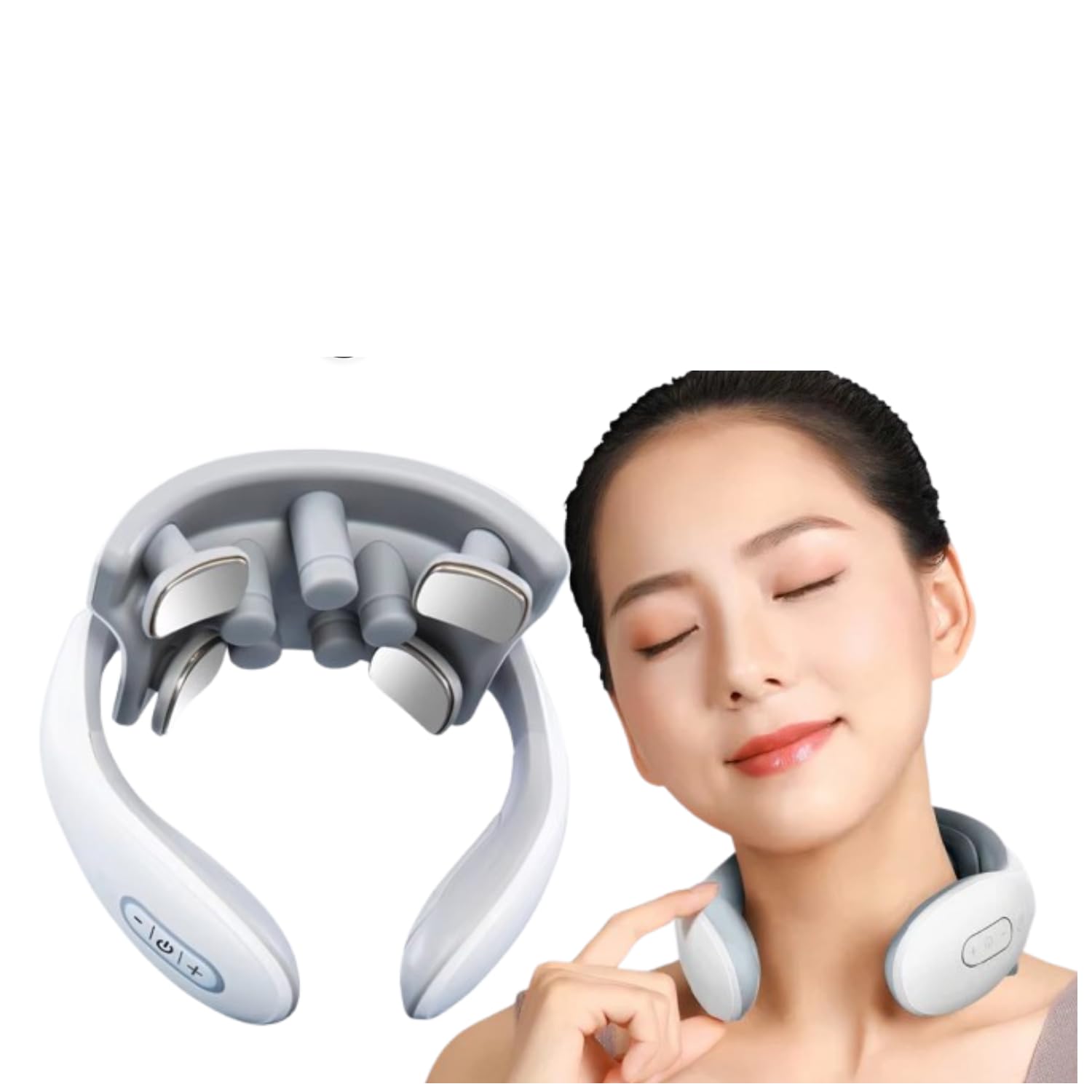 FLOITTUY Portable Neck Electric Pulse Massager with Heat,4 Head Lymphatic Massager for Pain Relief Deep Tissue, Cordless Electric Cervical Relaxation, Gifts for Men & Women.