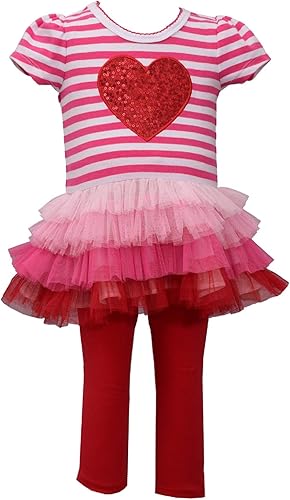 Bonnie Jean Conjunto de camiseta y leggings para el día de San Valentín, color rosa y rojo