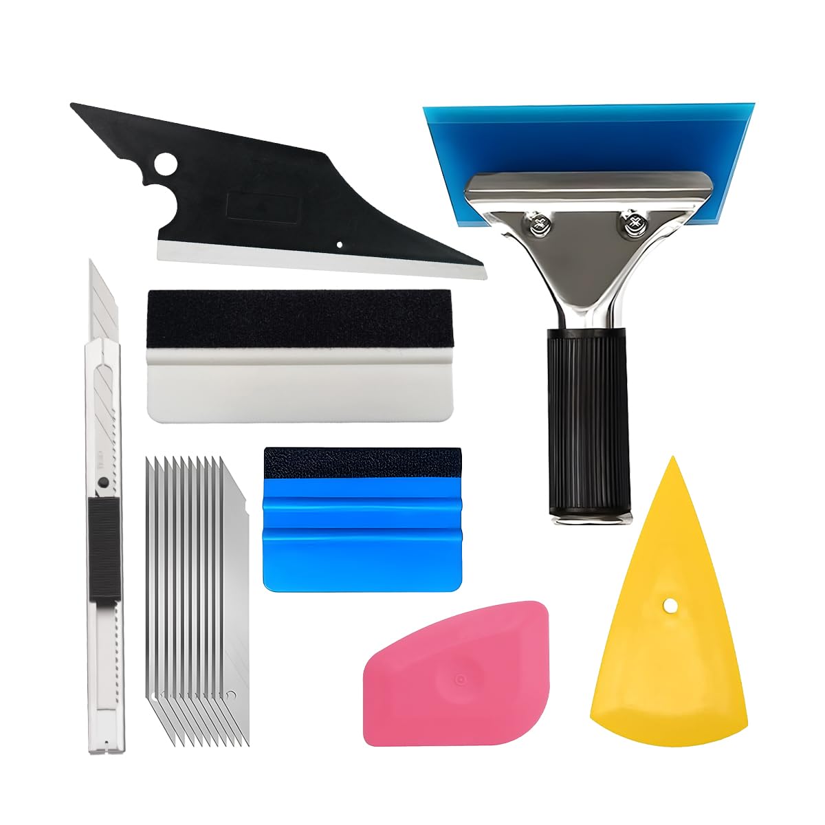 Mandark 8PCS Car Window Tint Tool Kit with Squeegees and Knife | Plastic rubber and metal build, works on flat surfaces and curves, supports film smoothing and trimming, auto repair tools