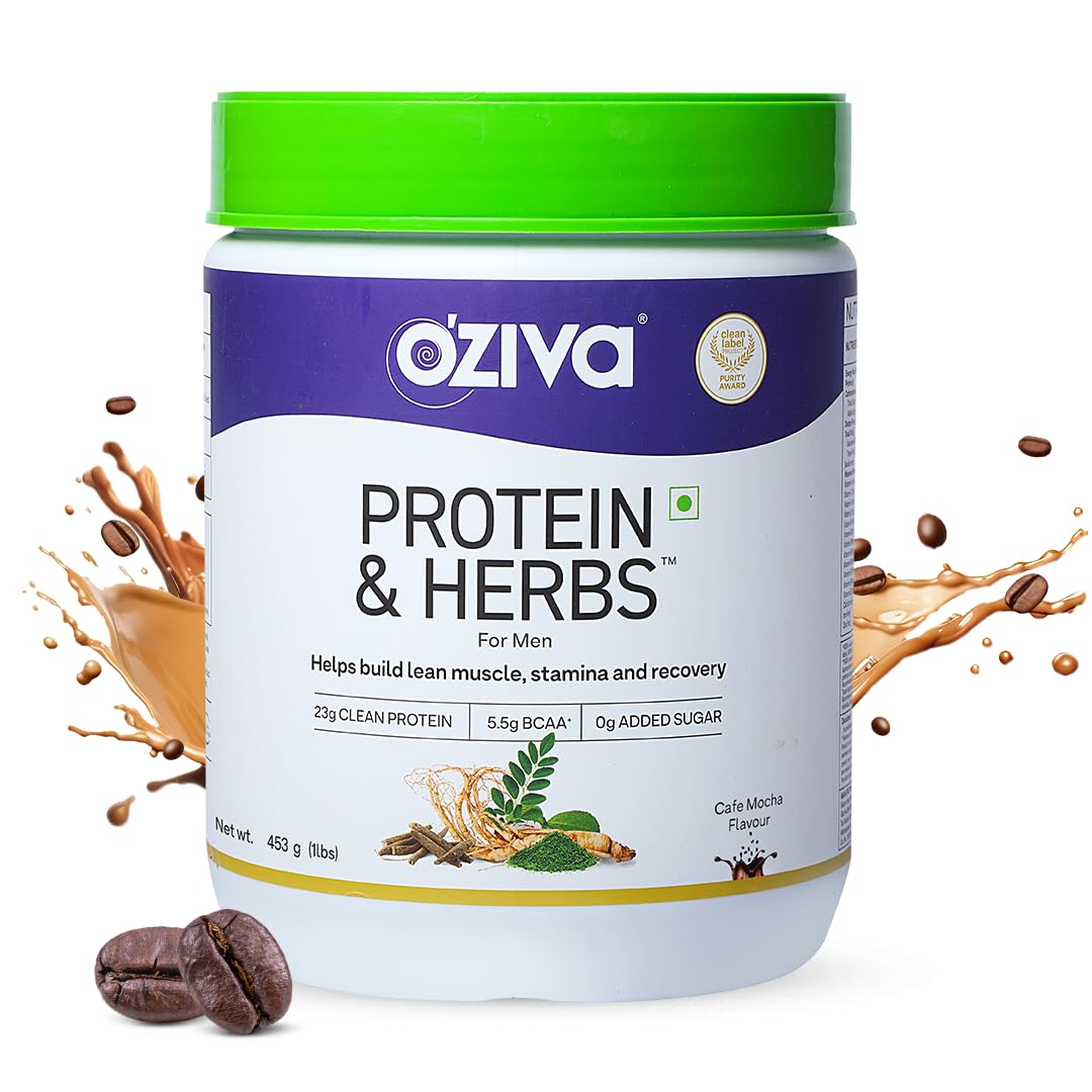 OZiva Protein & Herbs for Men (Cafe Mocha) I Muscle Building, Stamina & Recovery | Clean Protein, Shatavari, Green Tea I N...