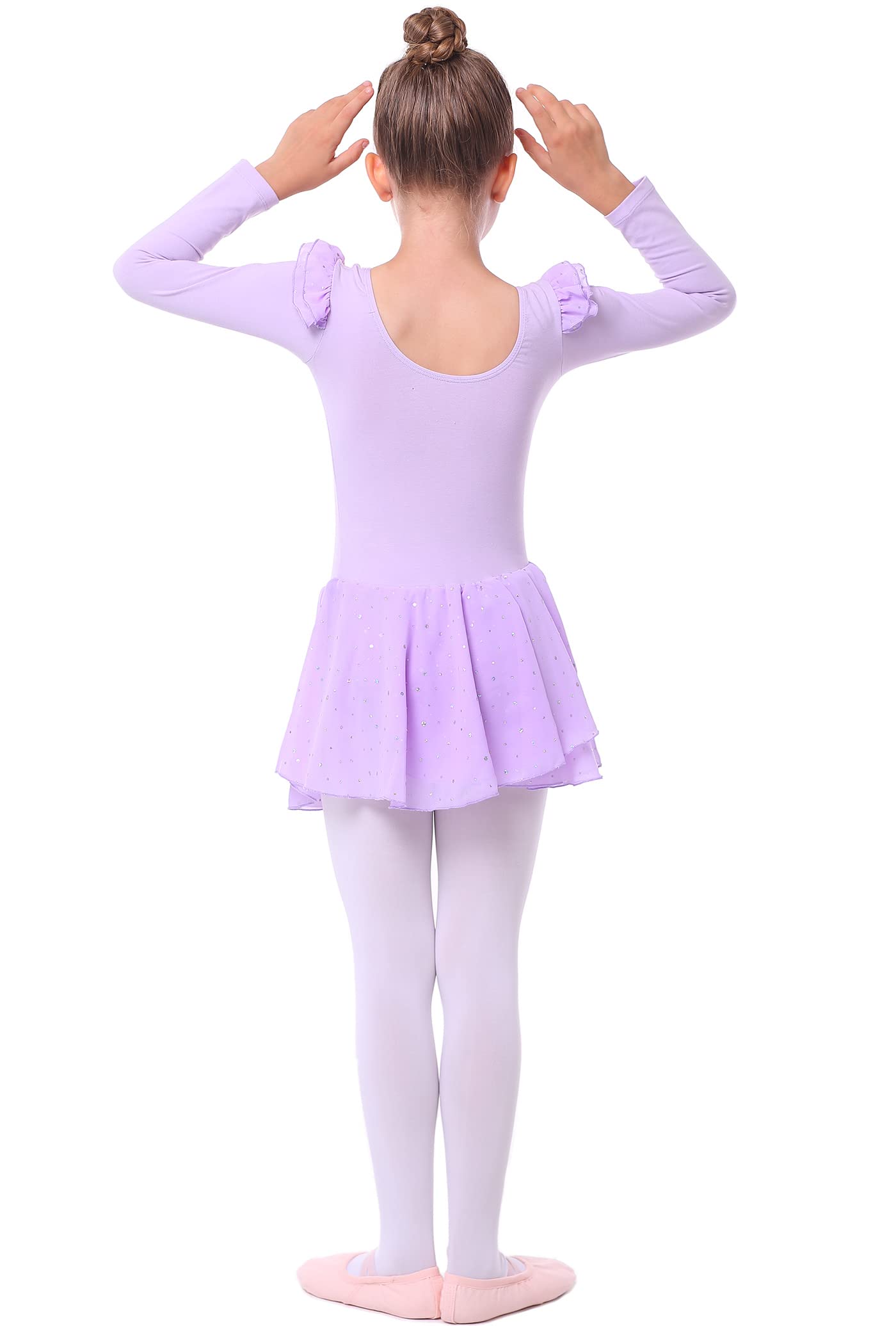 danswan Leotardos de ballet de manga larga para niñas pequeñas, vestido de baile con tutú y falda con purpurina