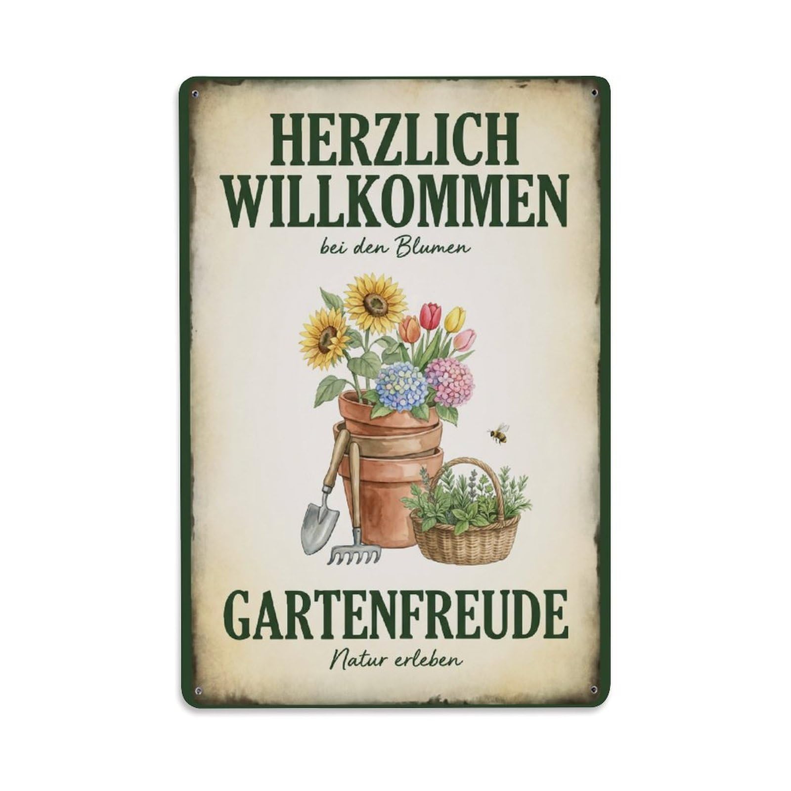 Vintage Funny Garden Warm Welcome Rustic Gate Cottage Metal Tin Sign Plaque Wall Decor for Cafe, Club Bar, Office, Garden Metal Poster 8x12Inch