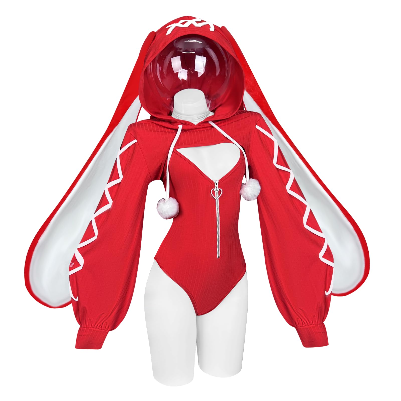 KORURACLUB Sexy Women Bunny Outfit (3-Piece Set) Anime Cosplay Bodysuit Bunny Girl Lingerie Maid (Red, XS-M)