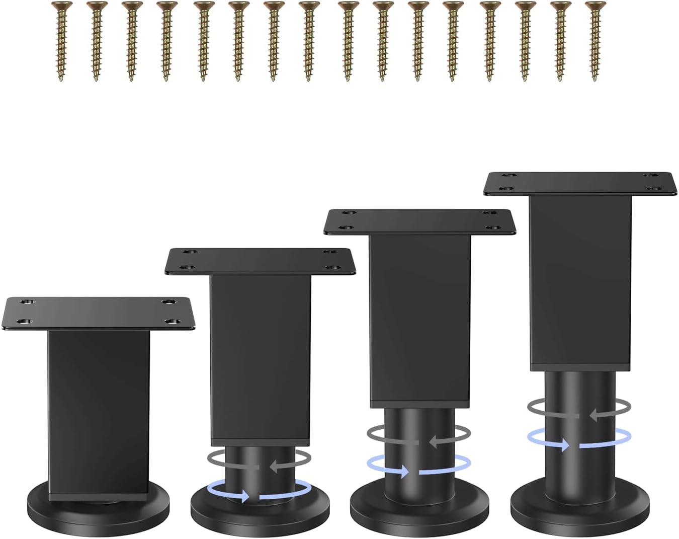 4 Pcs Adjustable Furniture Legs 3.15" - 4.7" Height Adjustable Furniture Feet Black Metal Cabinet Legs Sofa Feet Legs Square Table Legs Bed Support Legs for Coffee Table Chair Desk Kitchen Cupboard
