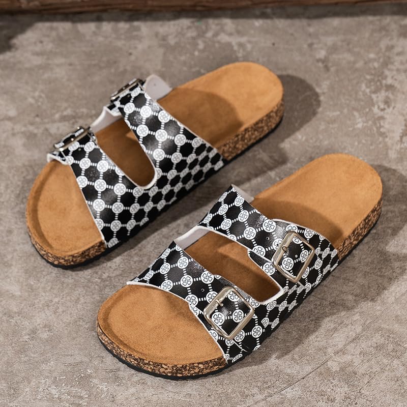 Geerta Women Slide Sandals Checkered Open Toe Adjustable Flat Comfort Slip On Slippers for Summer Business Office Standing All Day Lightweight Running2