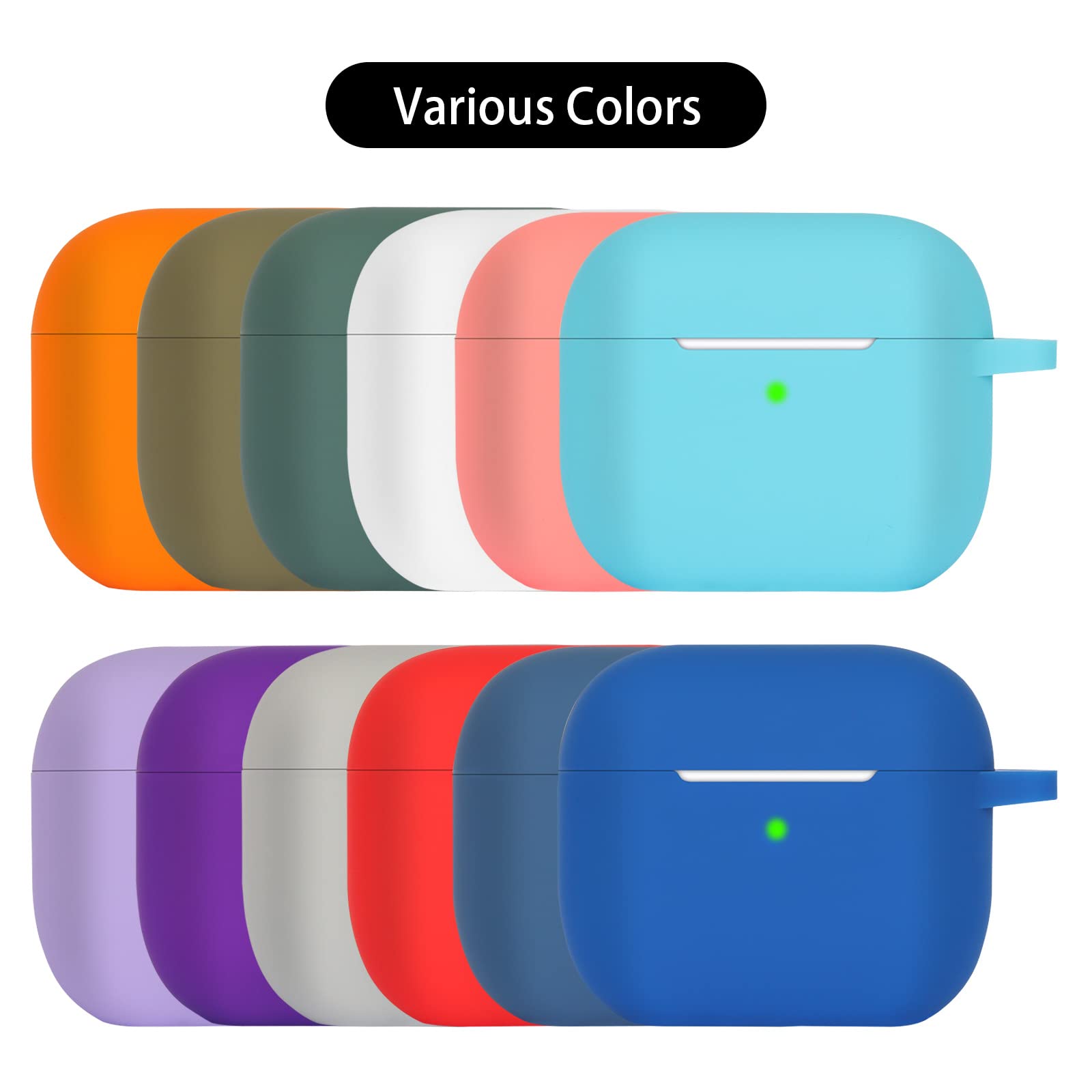 Funda de Silicona Compatible con AirPods 3, Anti-rasguños, Anti-Polvo, LED Frontal Visible, Funda Premium Silicona para AirPods 3.ª Generación (2021) con Mosquetón, Azul - 5