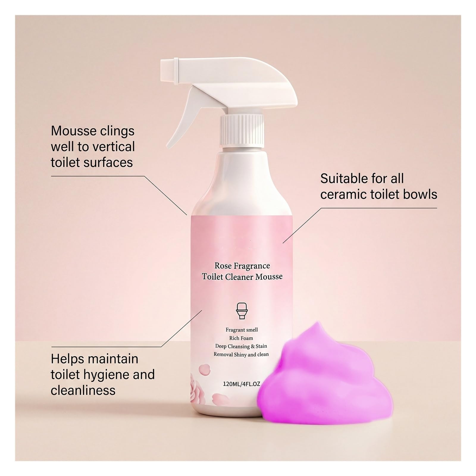 Mousse Limpiador de Inodoros 120ml | Elimina las manchas amarillas y la cal, deja un aroma fresco y limpio(2pcs)