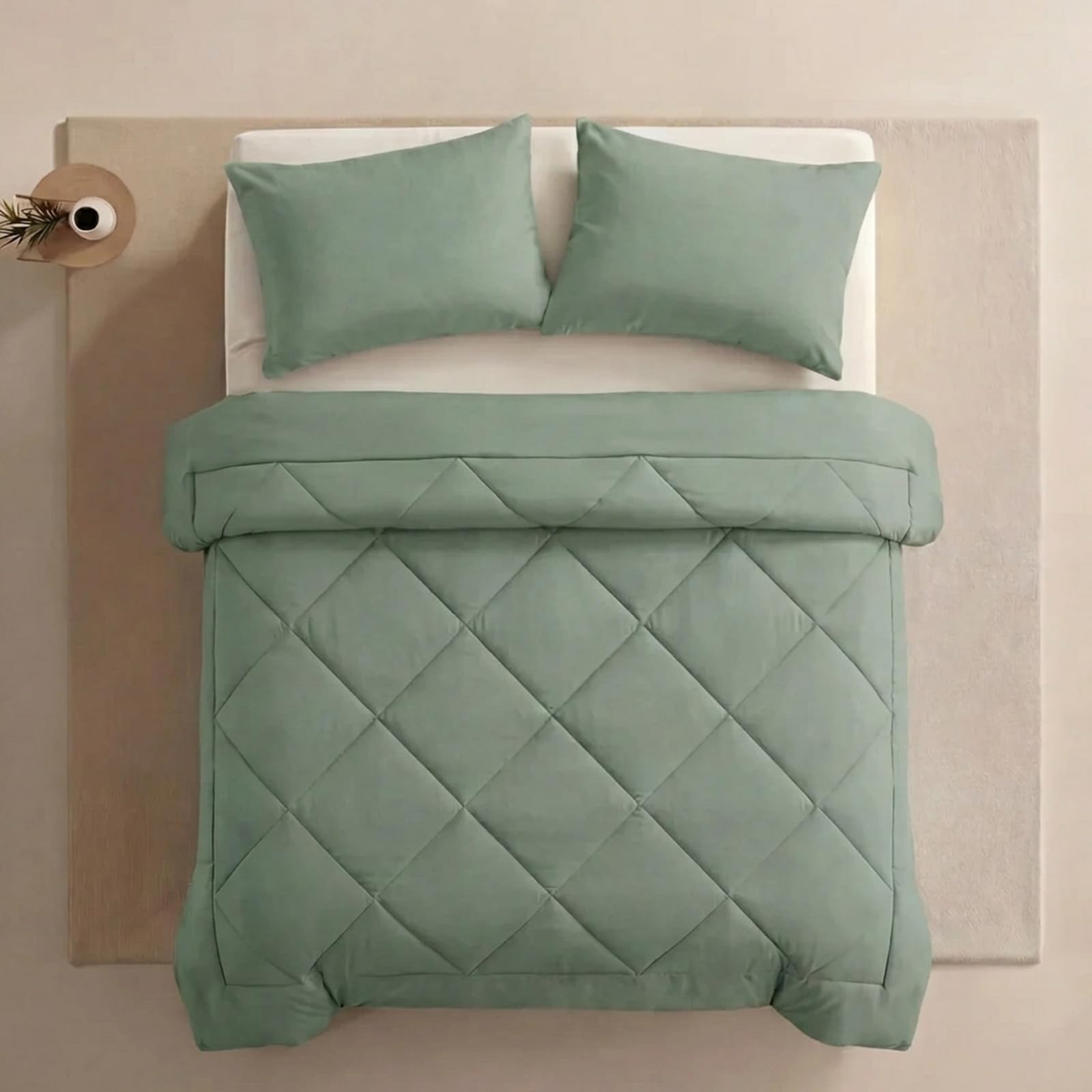 Pleene Duvet and Cover in One with 2 Pillowcases (Soft Mint Green, Single)