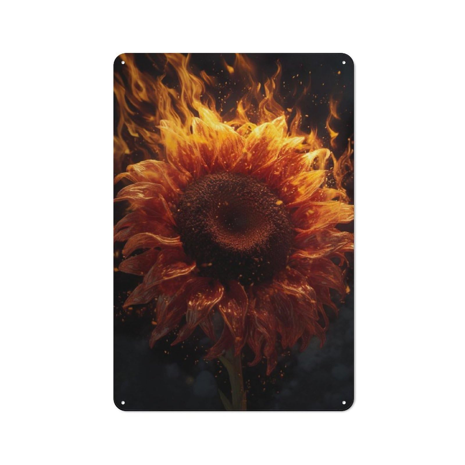 Sunflower Flames Embers Rustic Metal Sign 30x20cm, Country Vintage Country Wall Plaque for Cottage, Kitchen, Hallway Or Breakfast Nook