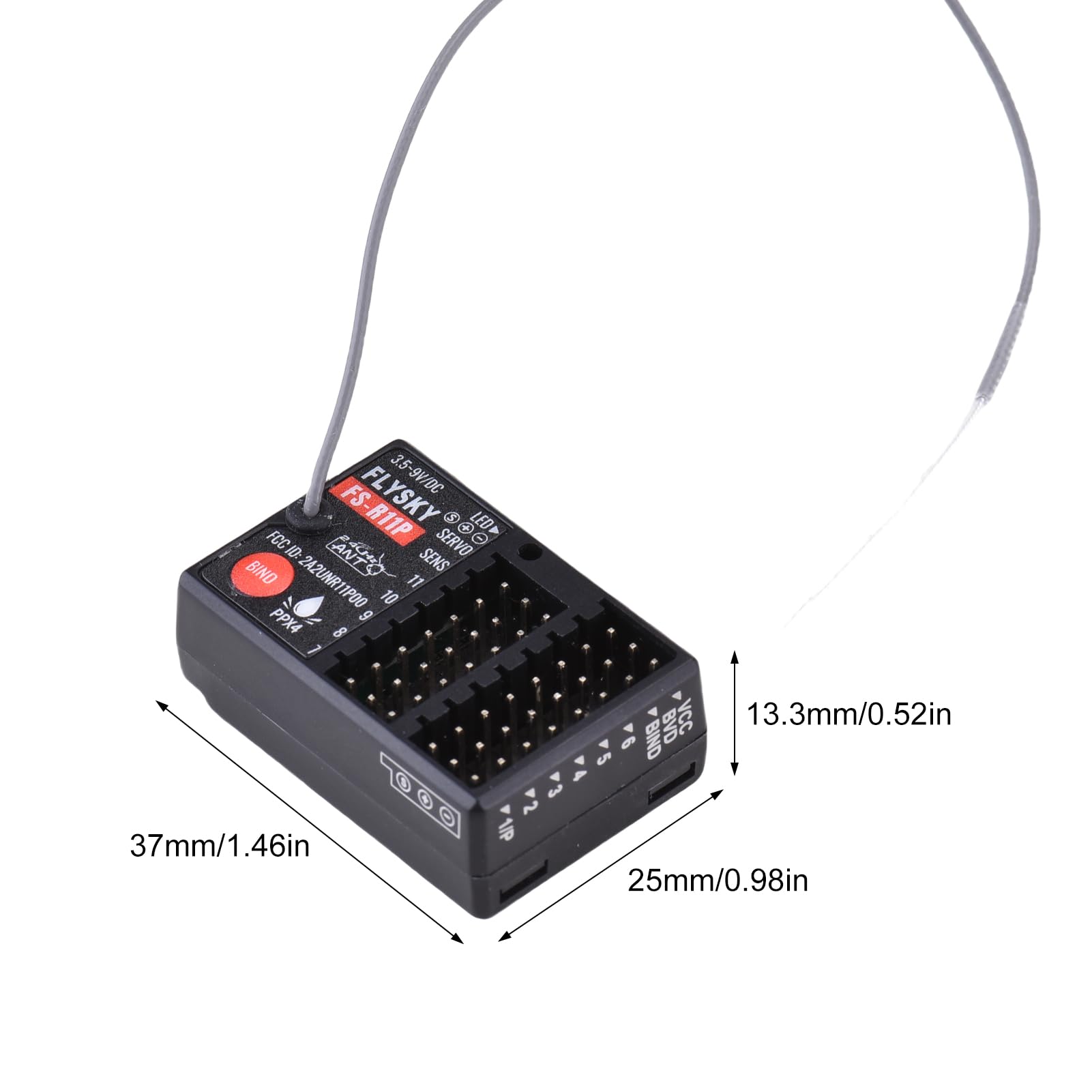 Flysky - Receptor FS-R11P, receptor de 11 canales de 2.4 GHz para coche RC, receptor de control de radio de largo alcance con salida PWM PPM IBUS SBUS