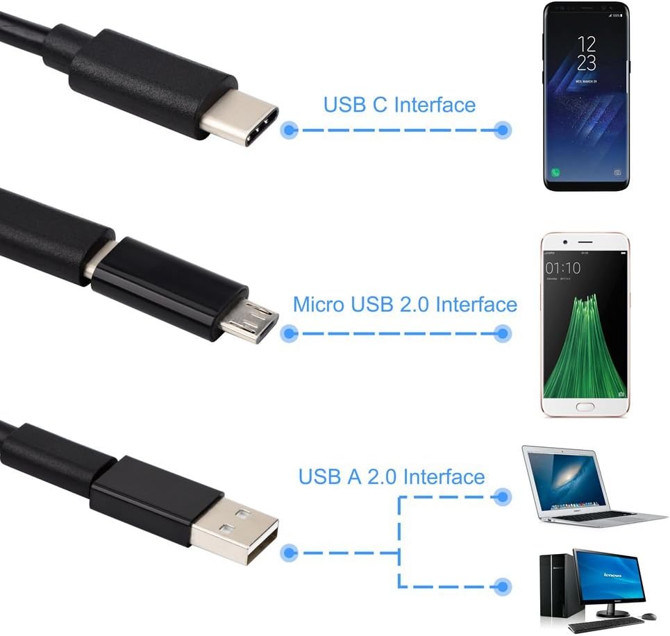 Dylviw 3 Meter(9.84ft) Rigid Cable USB C Endoscope Type C Borescope Inspection Camera 2.0 Megapixels HD Snake Camera for New Android Samsung Galaxy S8, S8 Plus, Google Pixel, Nexus 6p(Not for iPhone)